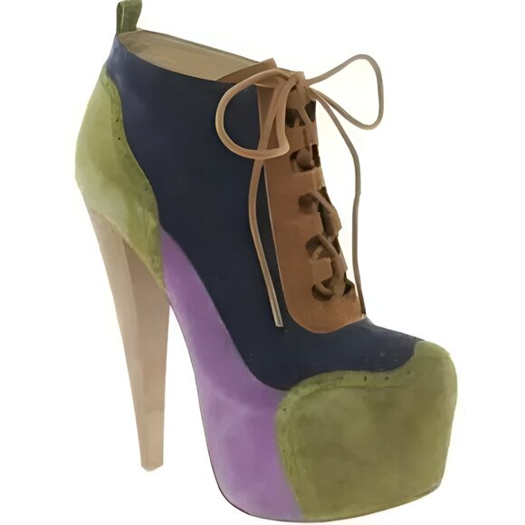 Aldo Leather Purple Green Color Block Stilettoes Booties Platform Heels 38 7.5 - Picture 1 of 7
